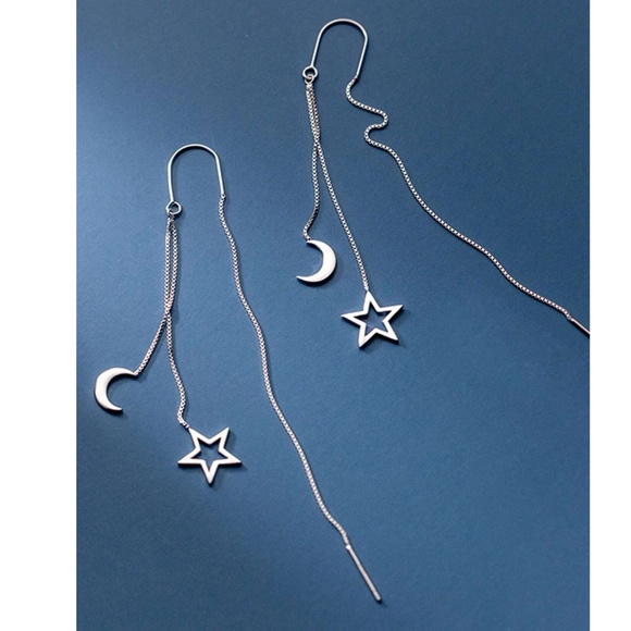925 Sterling Silver Star Threader Earrings - Picture 2 of 3
